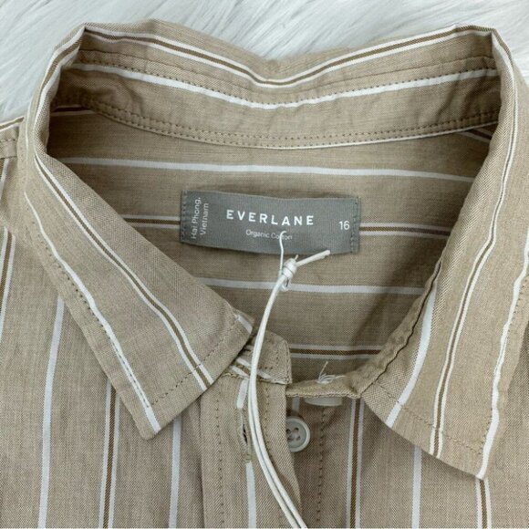 Everlane Women’s NWT Tan Coastal Striped The‎ Silky Cotton Relaxed Shirt 16/C48 - Picture 6 of 11